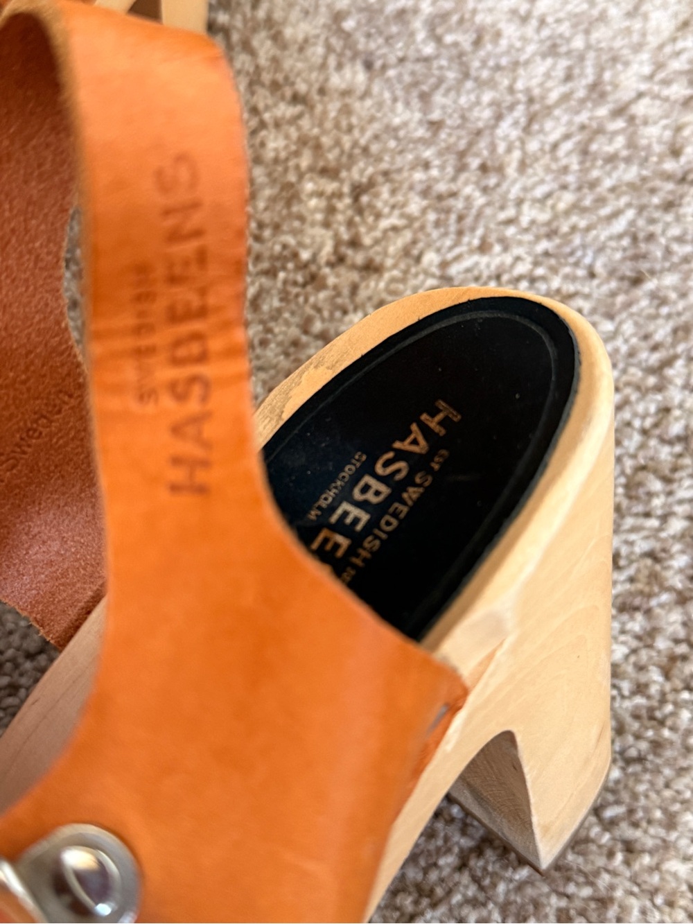 Swedish Hasbeens Chestnut Leather Slingback Clogs - Picture 4 of 6